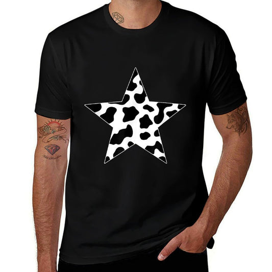 Star Cow Pattern Black And White Western Aesthetic  Stretchy T-Shirt