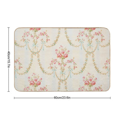 Rococo Vintage French Floral Wallpaper With Roses, Ribbons And Bows  Fade-Resistant Bath Mat