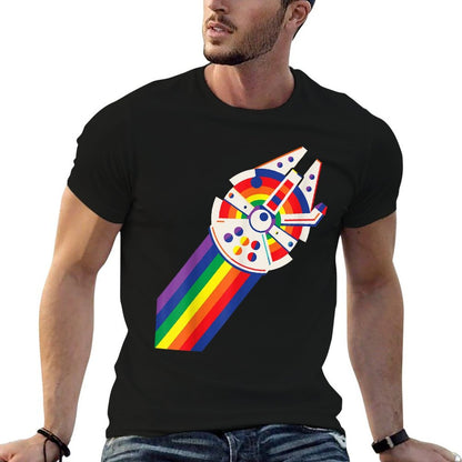 Star Wars Rainbow Millennium Falcon  Rolled Sleeves T-Shirt