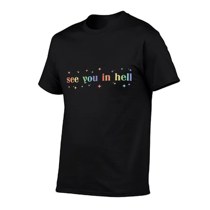 Retro See You In Hell Progress Pride Social Justice LGBTQ  Ribbed Collar T-Shirt