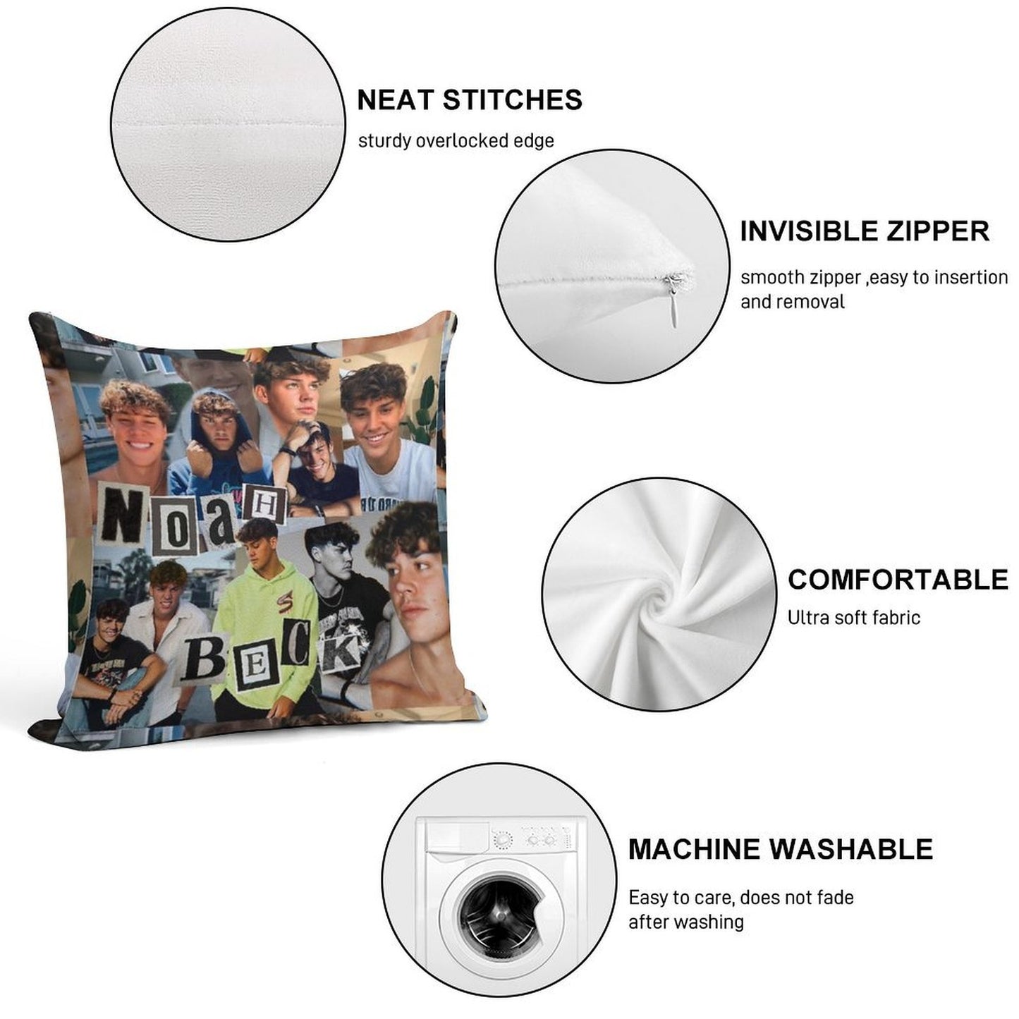 Noah Beck Collage Soft Bedroom Essential Throw Pillow