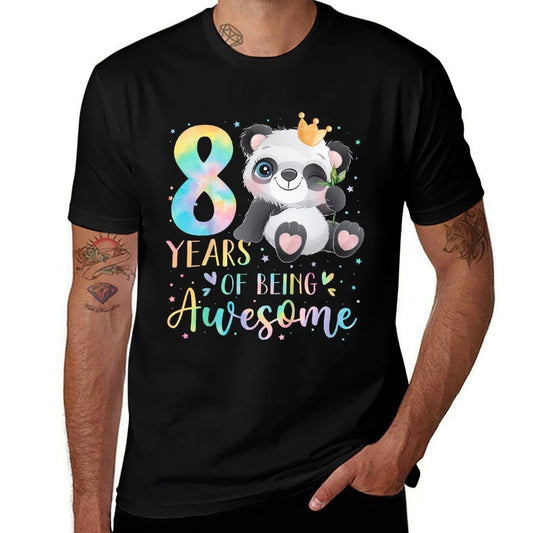 Kids Panda 8th Birthday 8 Years Of Being Awesome Crown  Rolled Sleeves T-Shirt