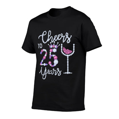 Funny Cheers To 25 Years Wine Glass Est. 1997 25th Birthday  Cotton T-Shirt