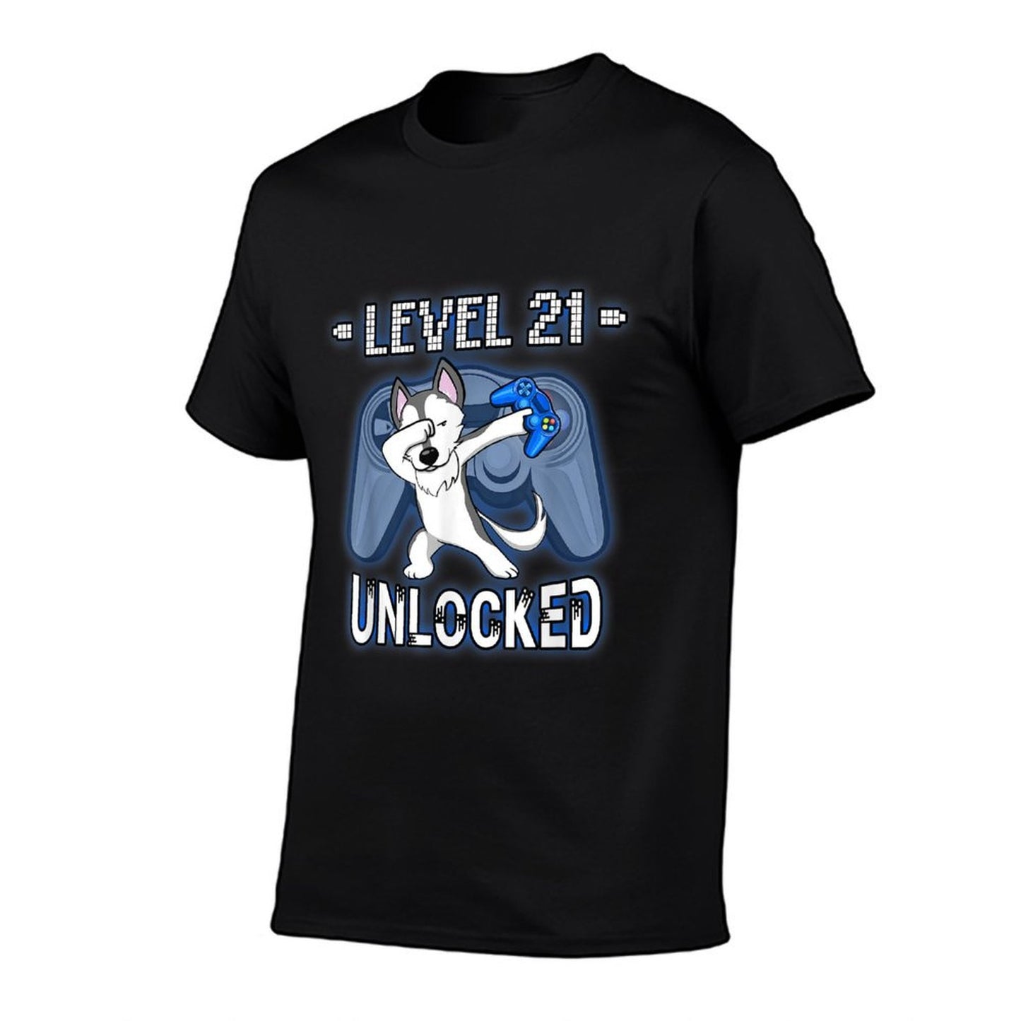 Level 21 Unlocked - Funny Dabbing Husky Gamer 21st Birthday  Wrinkle-resistant T-Shirt