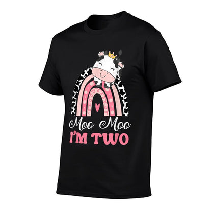 Moo Moo Im Two Birthday Girl Outfit 2nd Bday For Toddler  Rolled Sleeves T-Shirt