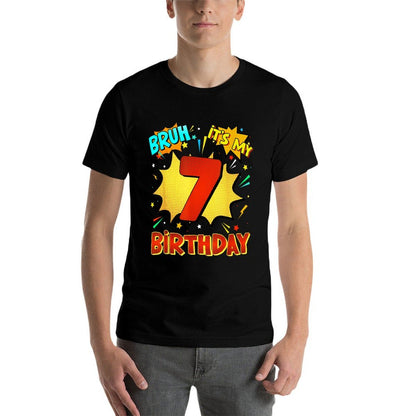 Bruh It's My 7th Birthday 7 Year Old Comic Birthday Party  Ribbed Collar T-Shirt