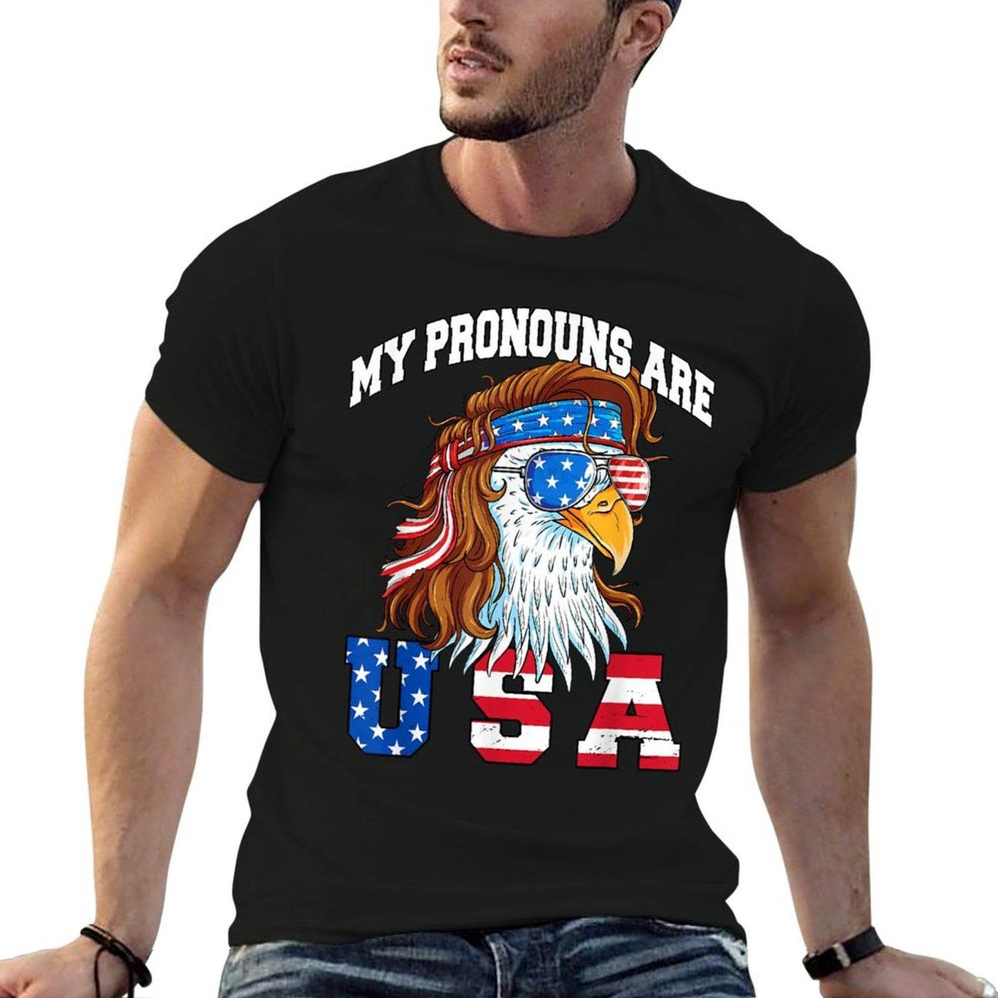 My Pronouns Are USA Eagle American Funny 4th of July  Slim-fit Cut T-Shirt