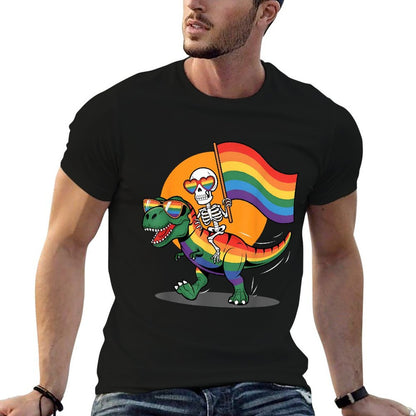 Gay Skeleton Riding Dinosaur Rainbow Gay Pride Month LGBTQ  Graphic-printed T-Shirt