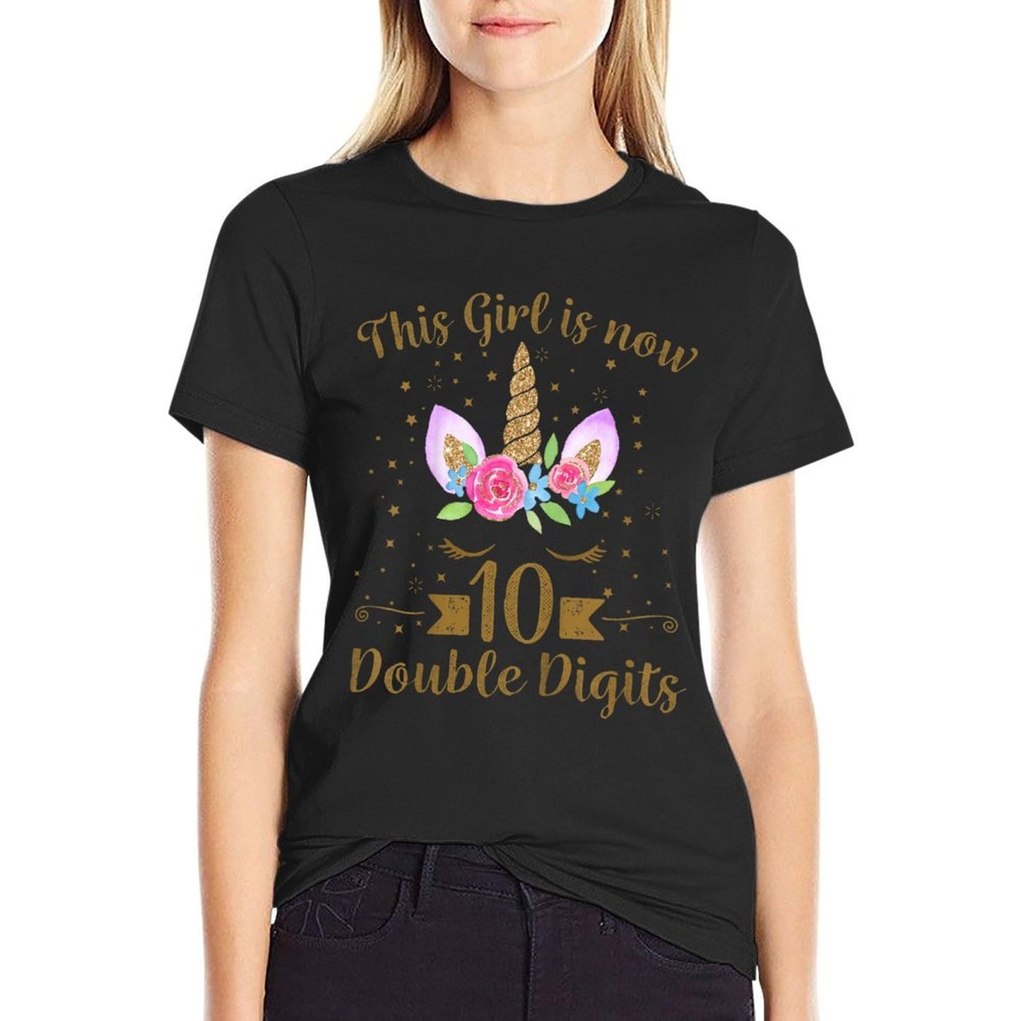 Kids This Girl Is Now 10 Double Digits 10th Birthday Unicorn Comfortable T-Shirt