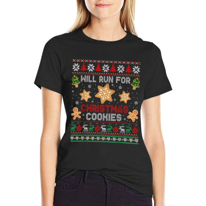 Will Run For Christmas Cookies Gingerbread Lover Ugly Xmas  Slim-fit Cut T-Shirt