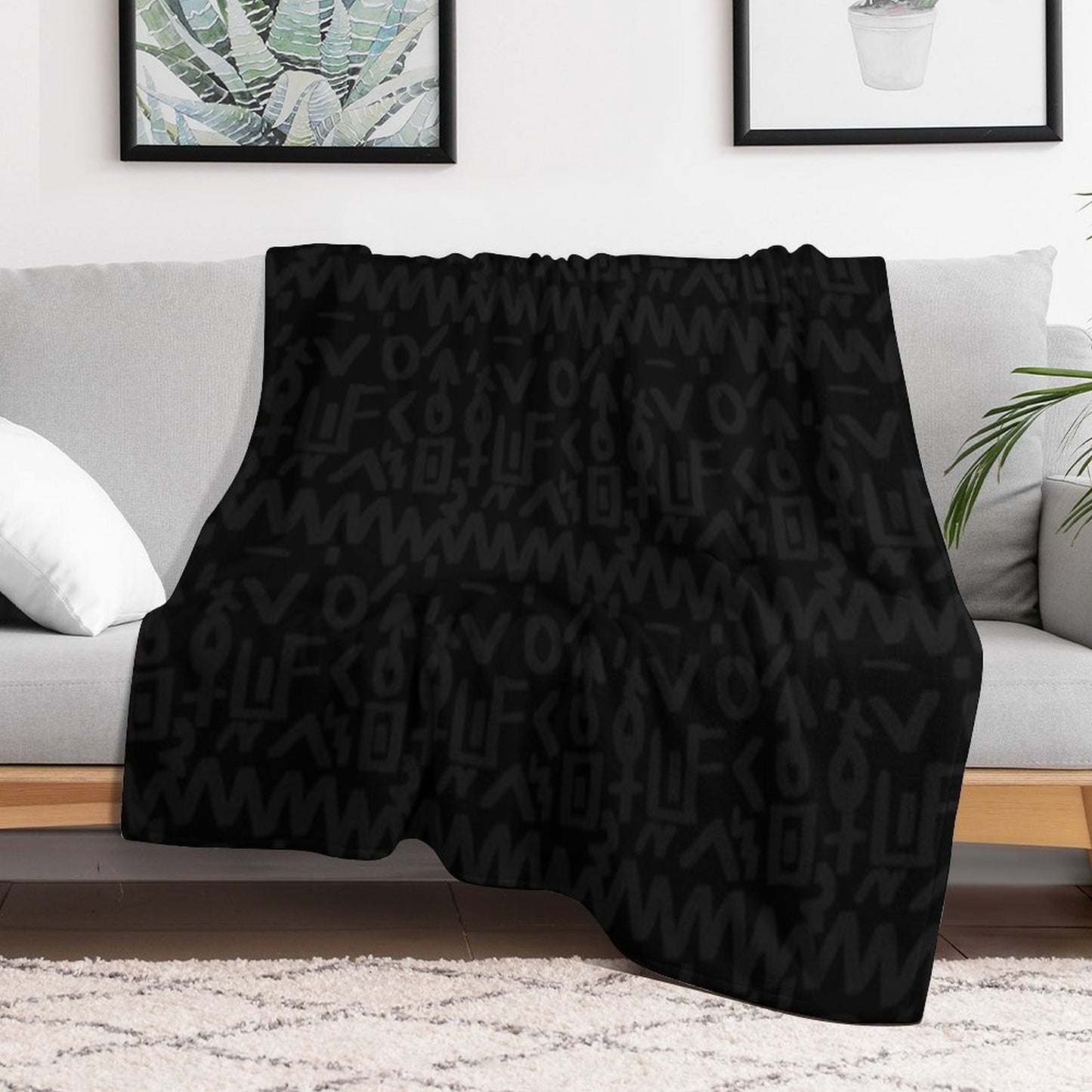 Black Pattern All-season Throw Blanket