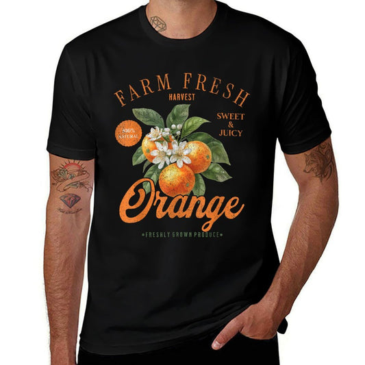Farm Fresh Organic Orange Farmer's Market Homegrown Vintage  Tagless Design T-Shirt