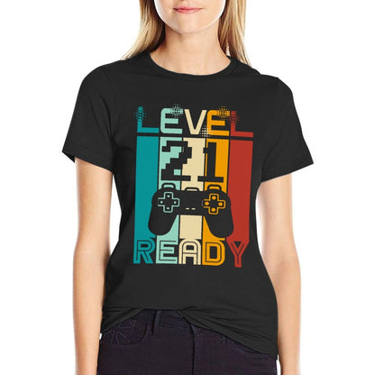 Level 21 Ready Funny Video Gamer 21st Birthday  Slim-fit Cut T-Shirt