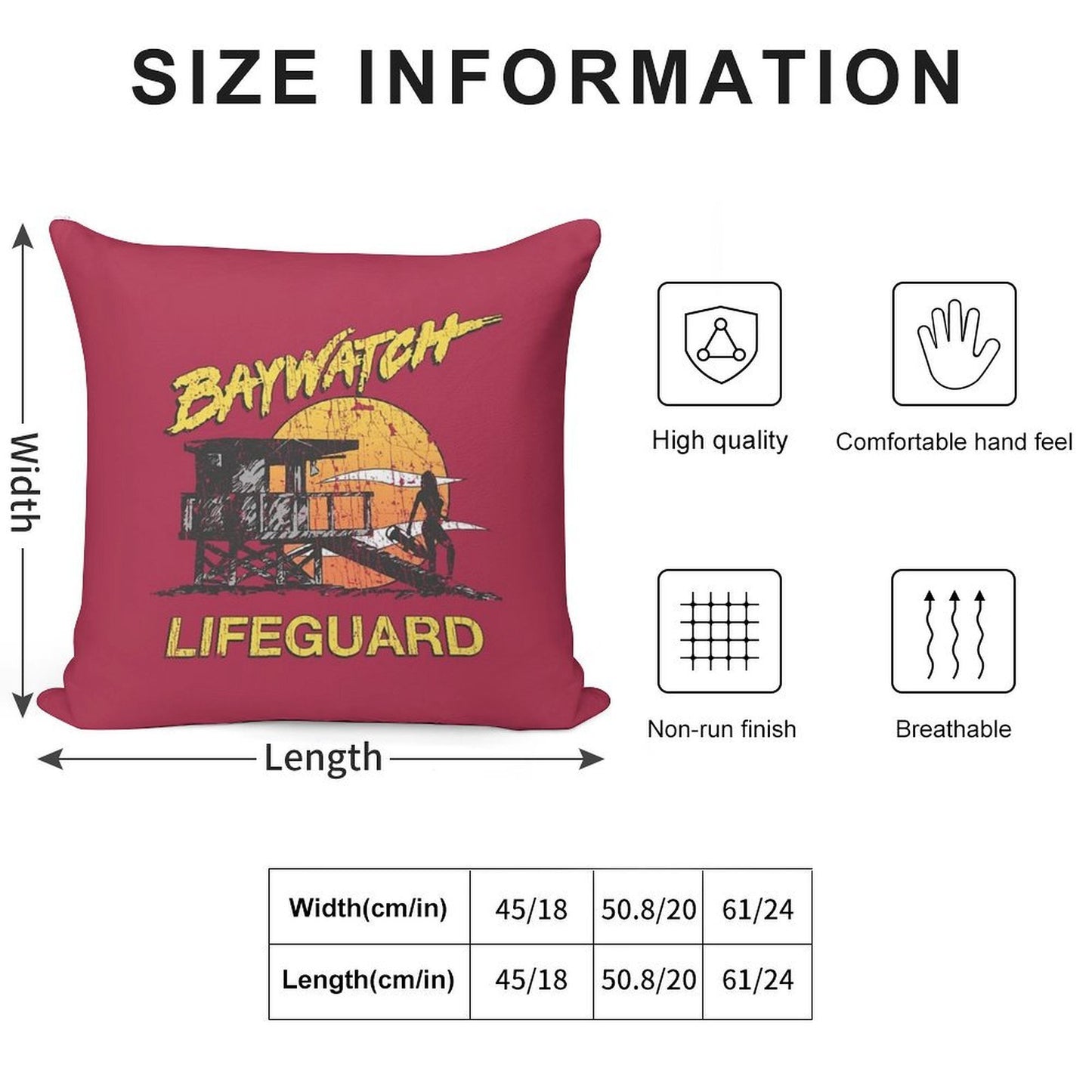 Baywatch Lifeguard Sunset 1989 Soft Skin-Friendly Throw Pillow