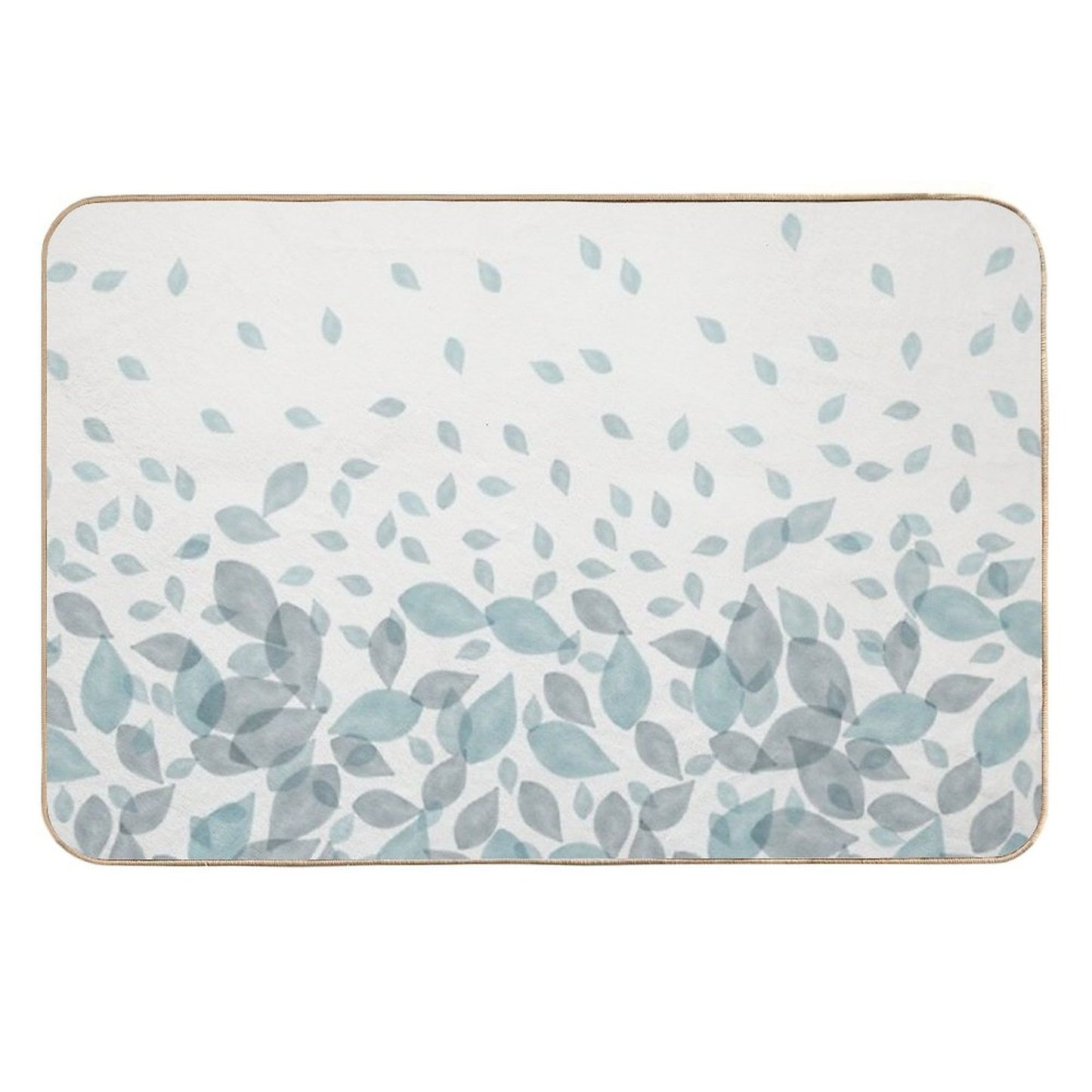 Watercolor Scatter Leaves (Teal)  Non-Slip Bath Mat