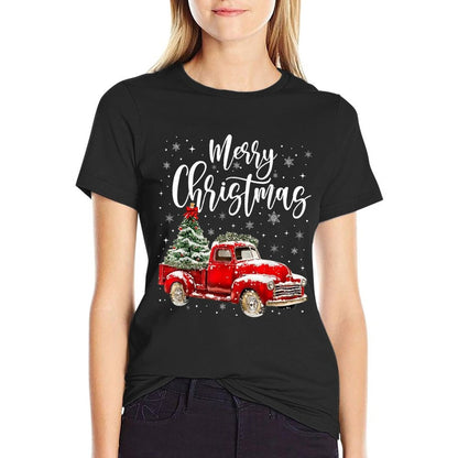 Merry Christmas Red Truck Family Matching Christmas Pajama  Rolled Sleeves T-Shirt