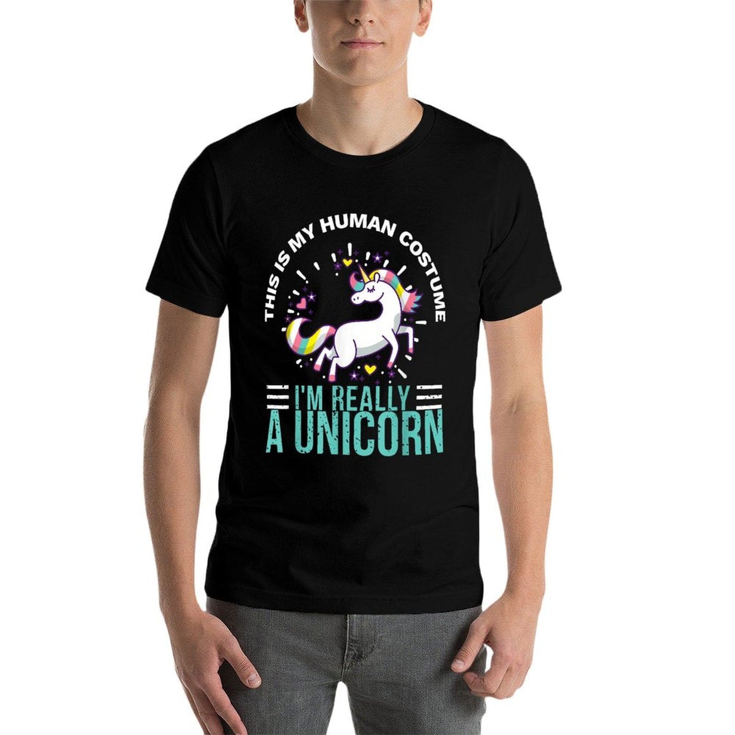 This Is My Human Costume I'm Really A Unicorn  Ribbed Collar T-Shirt