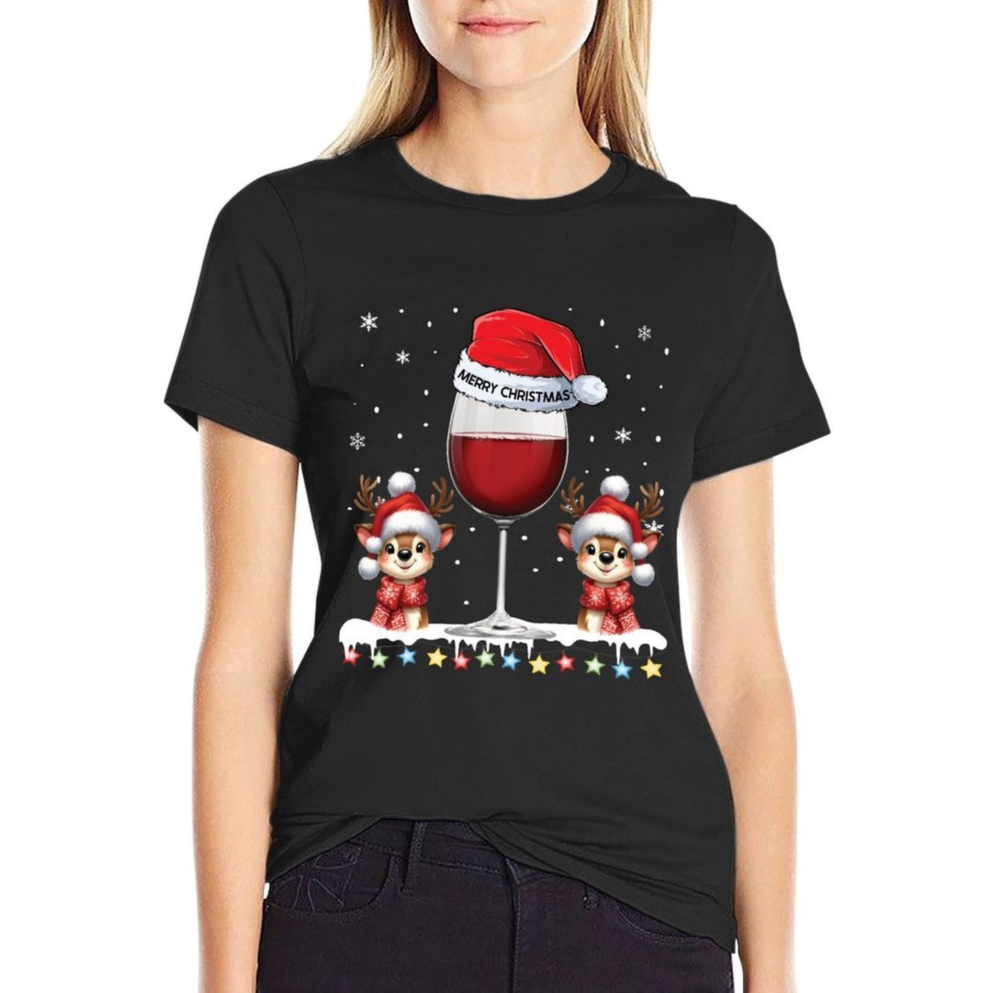 Glass Of Red Wine Funny Reindeer Christmas Men Christmas  Soft T-Shirt