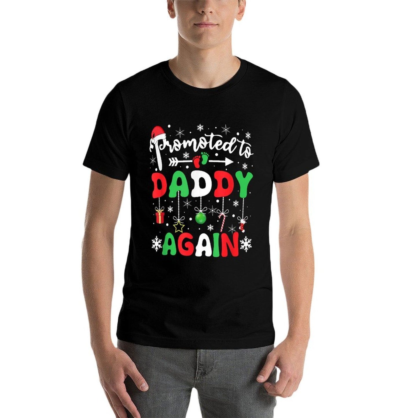 Promoted to Daddy Again Christmas Pregnancy Announcement Dad  Fade-proof Color T-Shirt