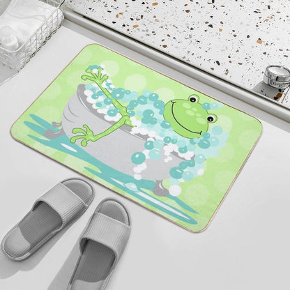 Cute Green Frog in A Bathtub of Bubbles  Dirt-Trapping Bath Mat