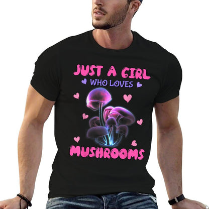 Funny Just A Girl Who Loves Mushrooms Neon Aesthetic Lovers  High-quality Stitching T-Shirt