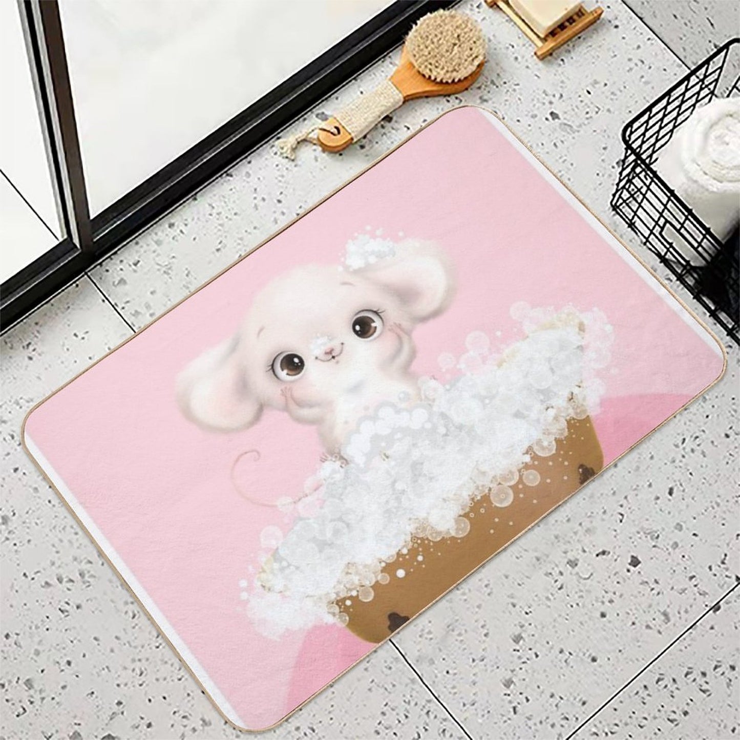 Cute Baby Mouse in A Bathtub, Girls Bathroom Print, Baby Animals in Tub, Whimsy Animal, Kids Bathroom Art  Pet-Safe Bath Mat