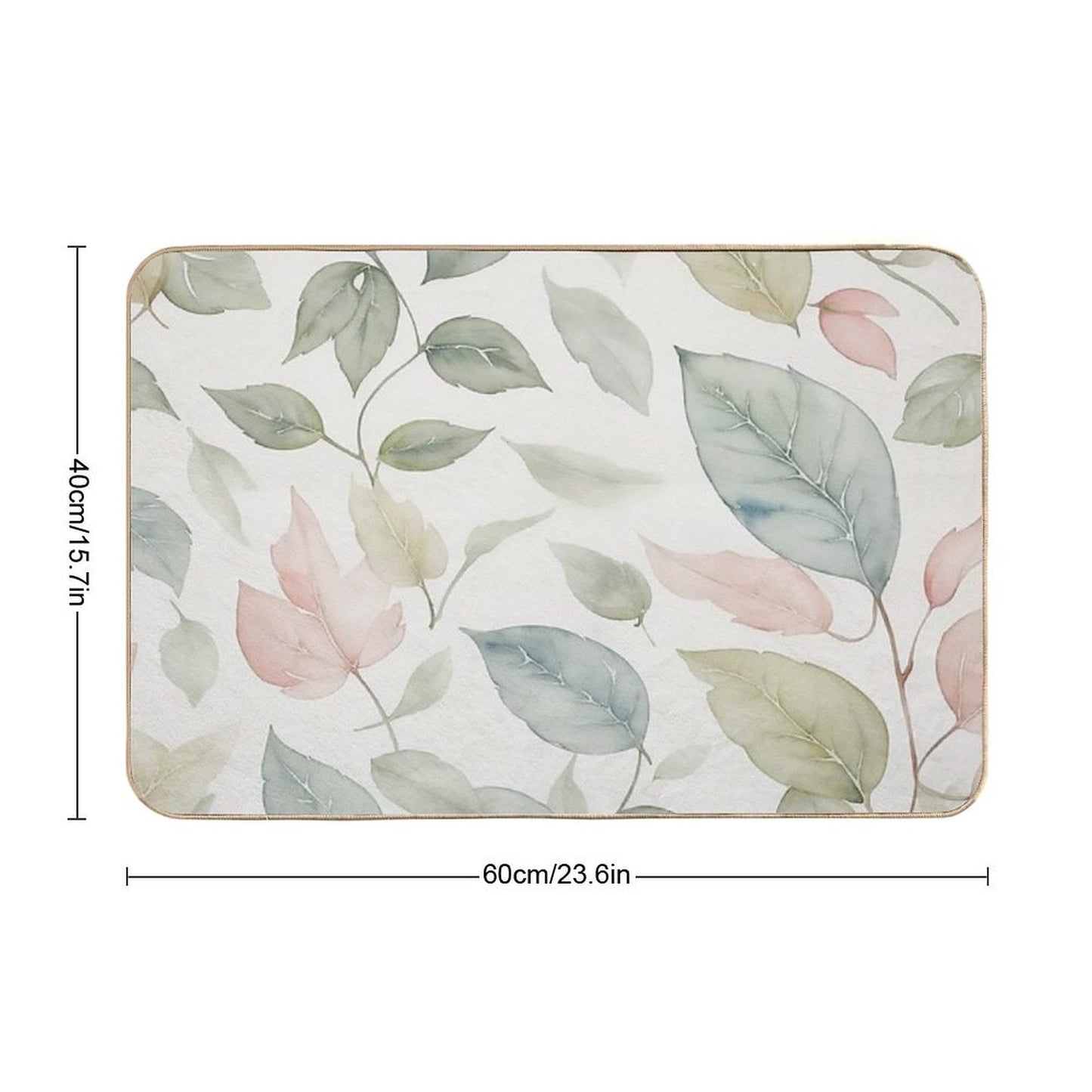 A Seamless Pattern Featuring Delicate Watercolor-style Leaves, with Soft Washes of Color Blending Harmoniously.  Fade-Resistant Bath Mat