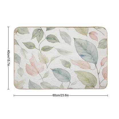 A Seamless Pattern Featuring Delicate Watercolor-style Leaves, with Soft Washes of Color Blending Harmoniously.  Fade-Resistant Bath Mat