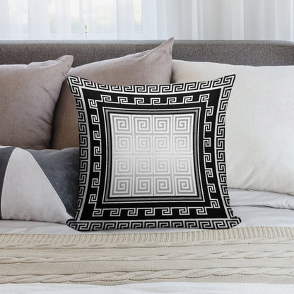 Greek Keys Black White Silver Gray Soft Hidden Zipper Throw Pillow