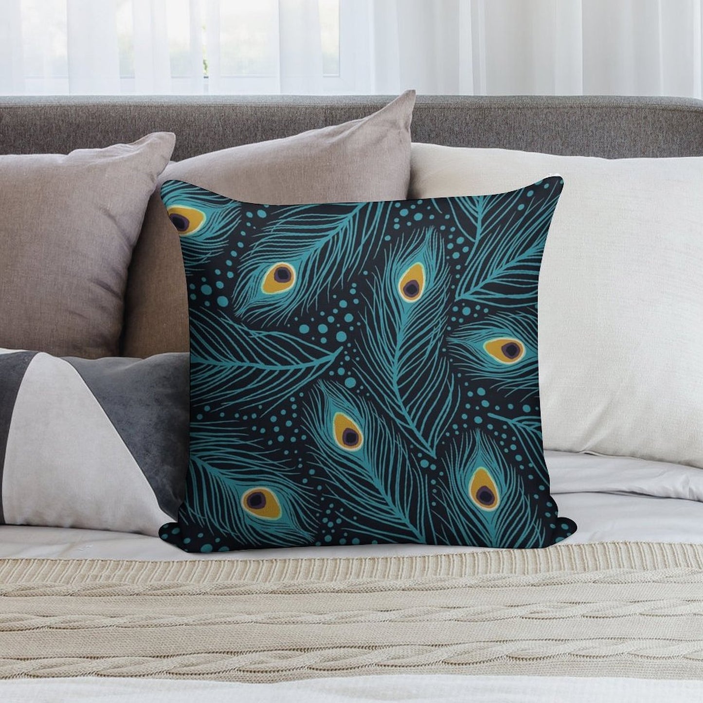 Feather Fantasy. Peacock Feathers Soft Hidden Zipper Throw Pillow