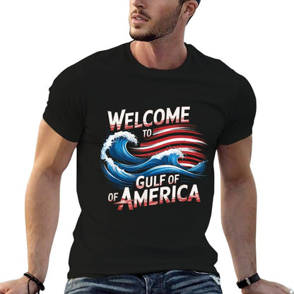 Gulf Of USA America Gift Men Women Flag Beach Ribbed Collar T-Shirt