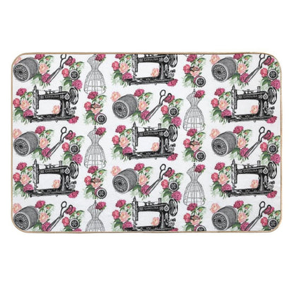 Vintage Sewing Pink Roses  Rapid-Drying Bath Mat