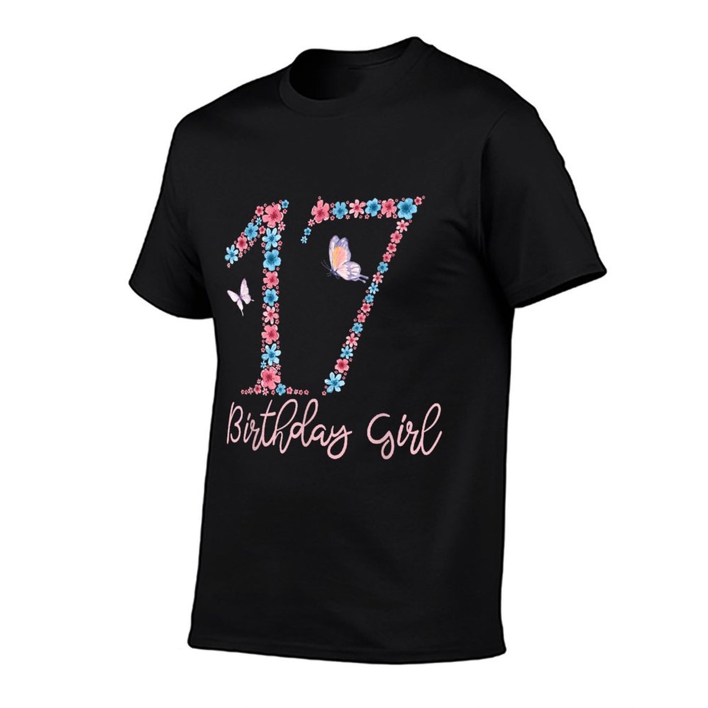 Floral 17th Birthday Butterfly For Girls  High-quality Stitching T-Shirt