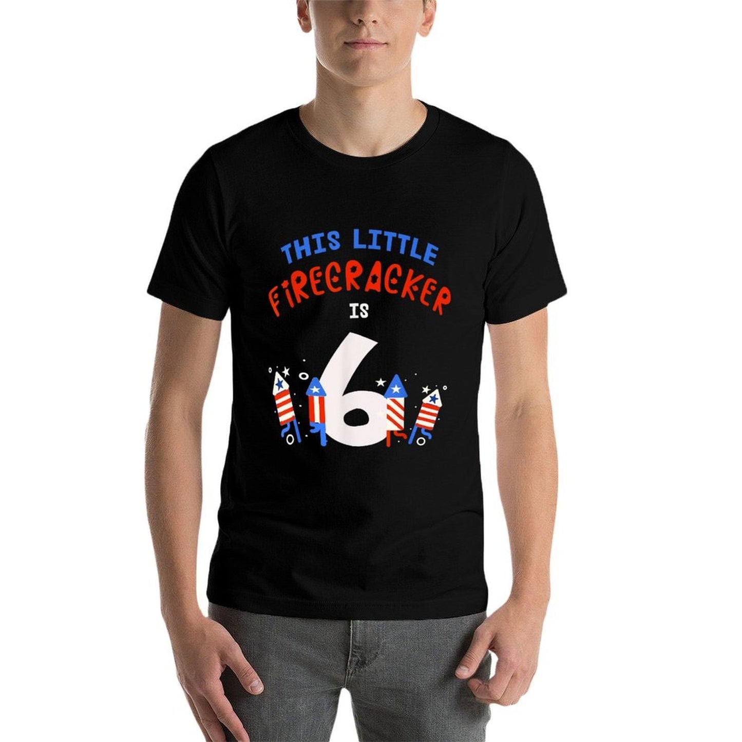 6th Birthday This Little FIRECRACKER Is 6 Fireworks July 4th  Polyester Blend T-Shirt