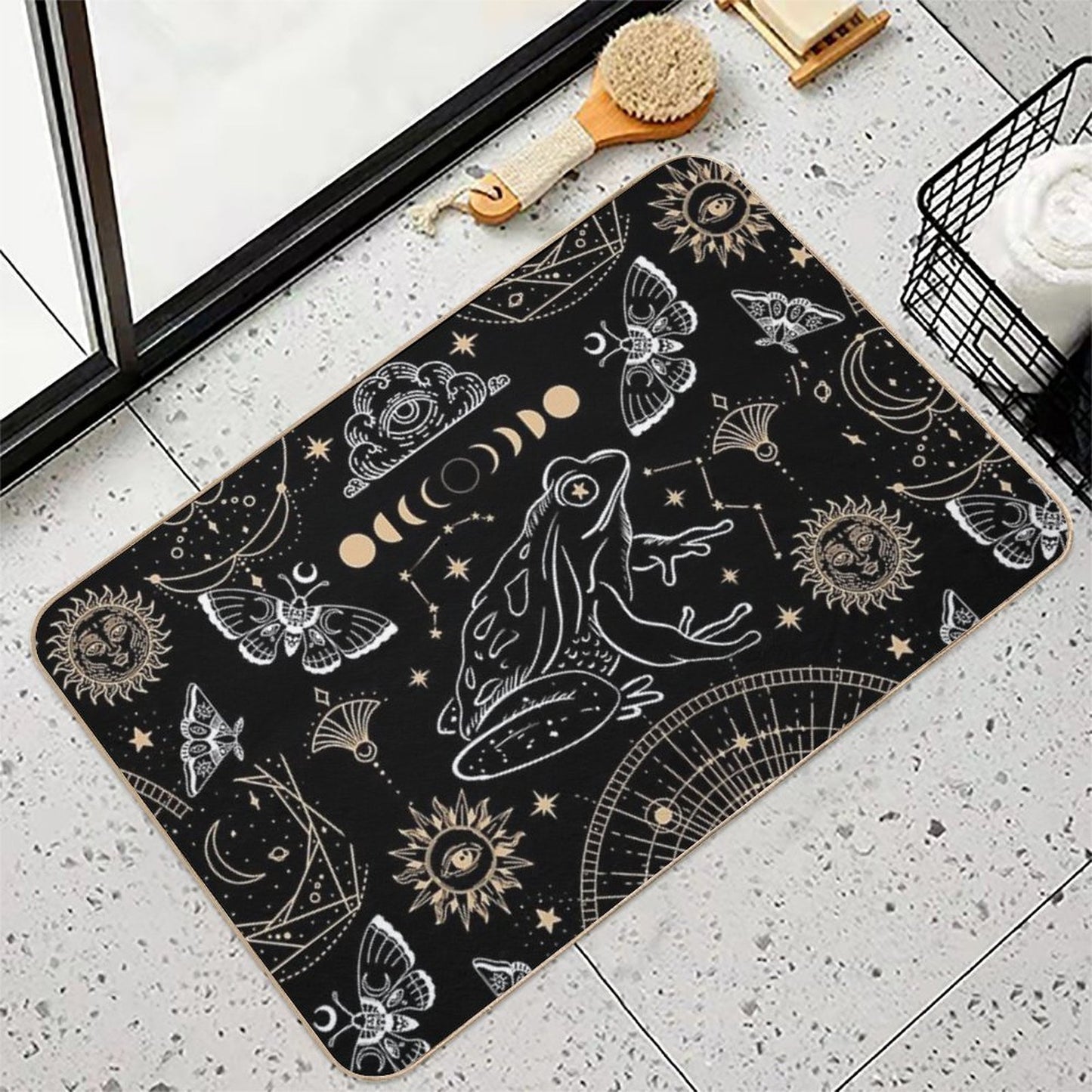 Dark Academia Gothic Frog Tarot Occult Moon Phases with Fairycore Aesthetic, Witchy Magical Goth Fantasy  Multi-Purpose Bath Mat