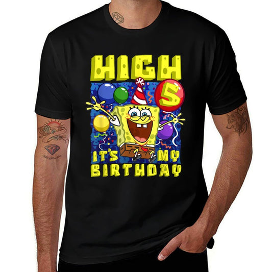 Mademark X SpongeBob SquarePants - SpongeBob Hi 5 Its My Birthday 5th Birthday Gift Boys Girls  Eco-friendly Material T-Shirt
