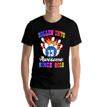 Rollin Into 13 Awesome Since 2012 Bowling Girl 13th Birthday  High-quality Stitching T-Shirt