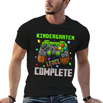 Kindergarten Level Complete Graduation Gamer Pixel  Ribbed Collar T-Shirt