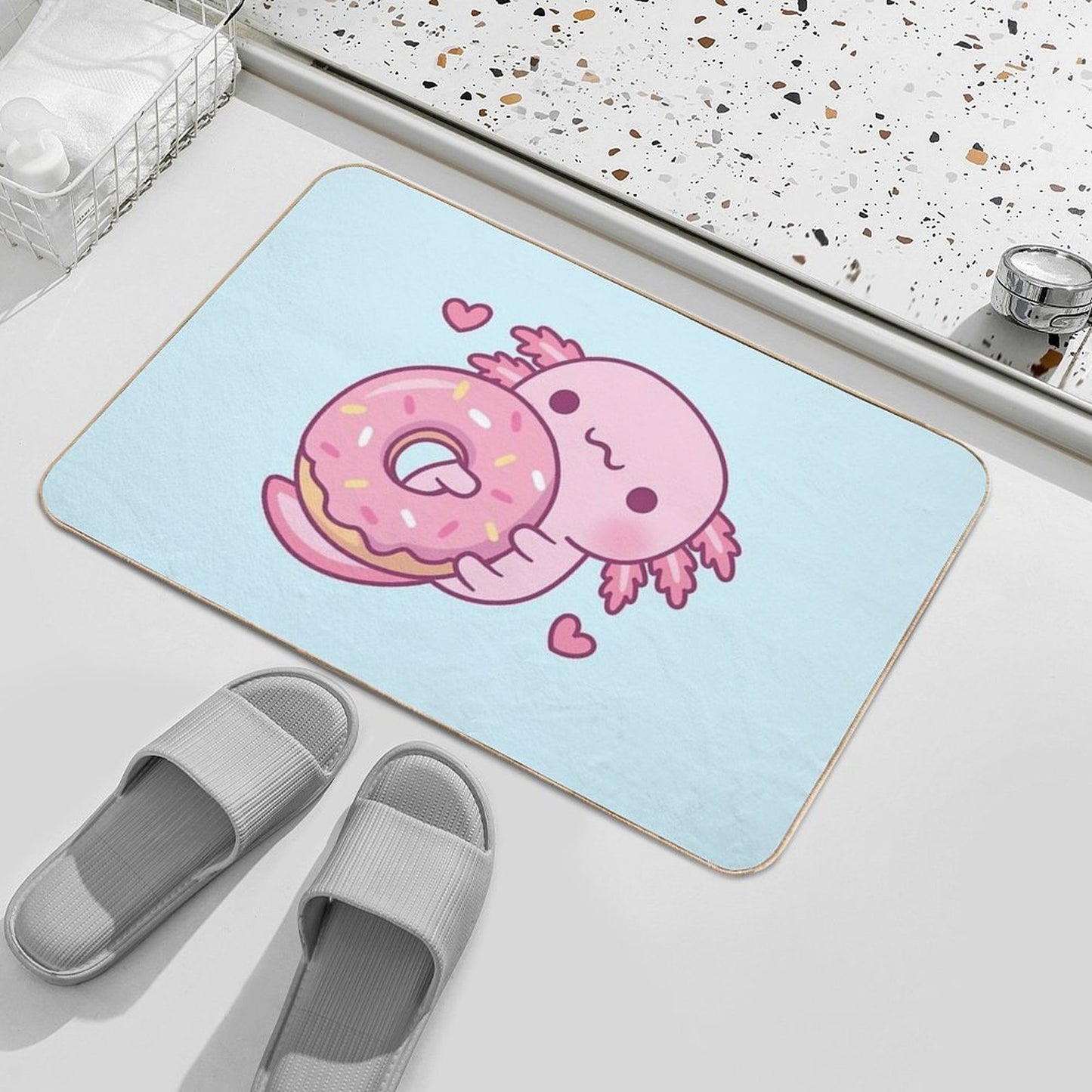 Cute Axolotl Hugging Donut Durable Bath Mat