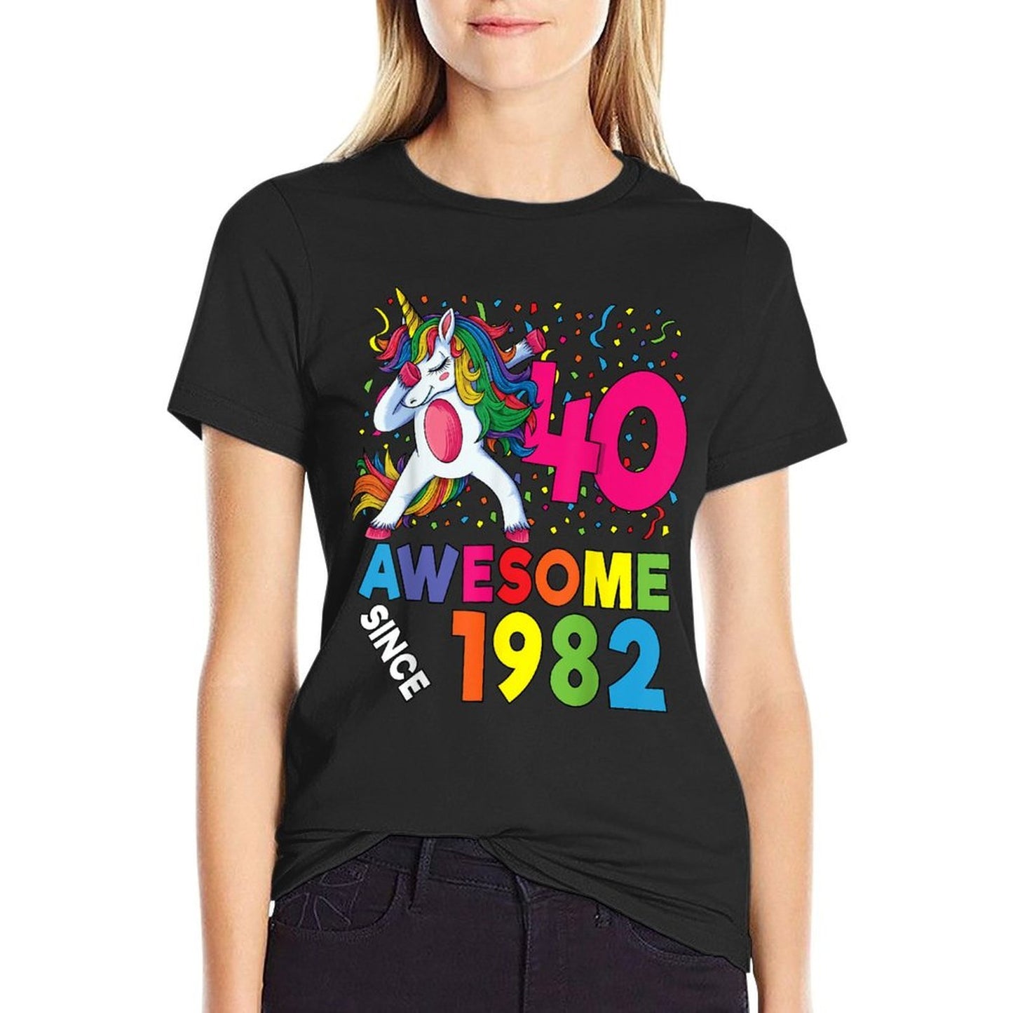 40th Birthday Dabbing Unicorn Party Gift 40 Years Old Women  Polyester Blend T-Shirt