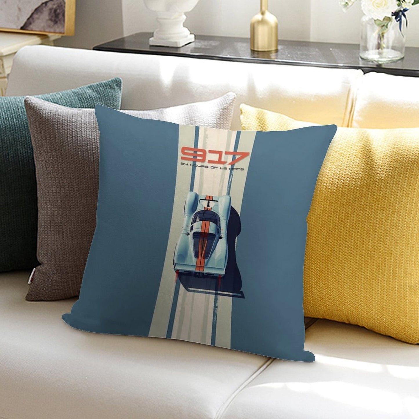 Porsche 917 24 Hours of Le Mans Race Car Soft Easy Maintenance Throw Pillow