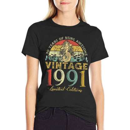 Womens Vintage 1991 Sunset Mermaid 30 Years Old 30th Birthday  Tagless Design T-Shirt