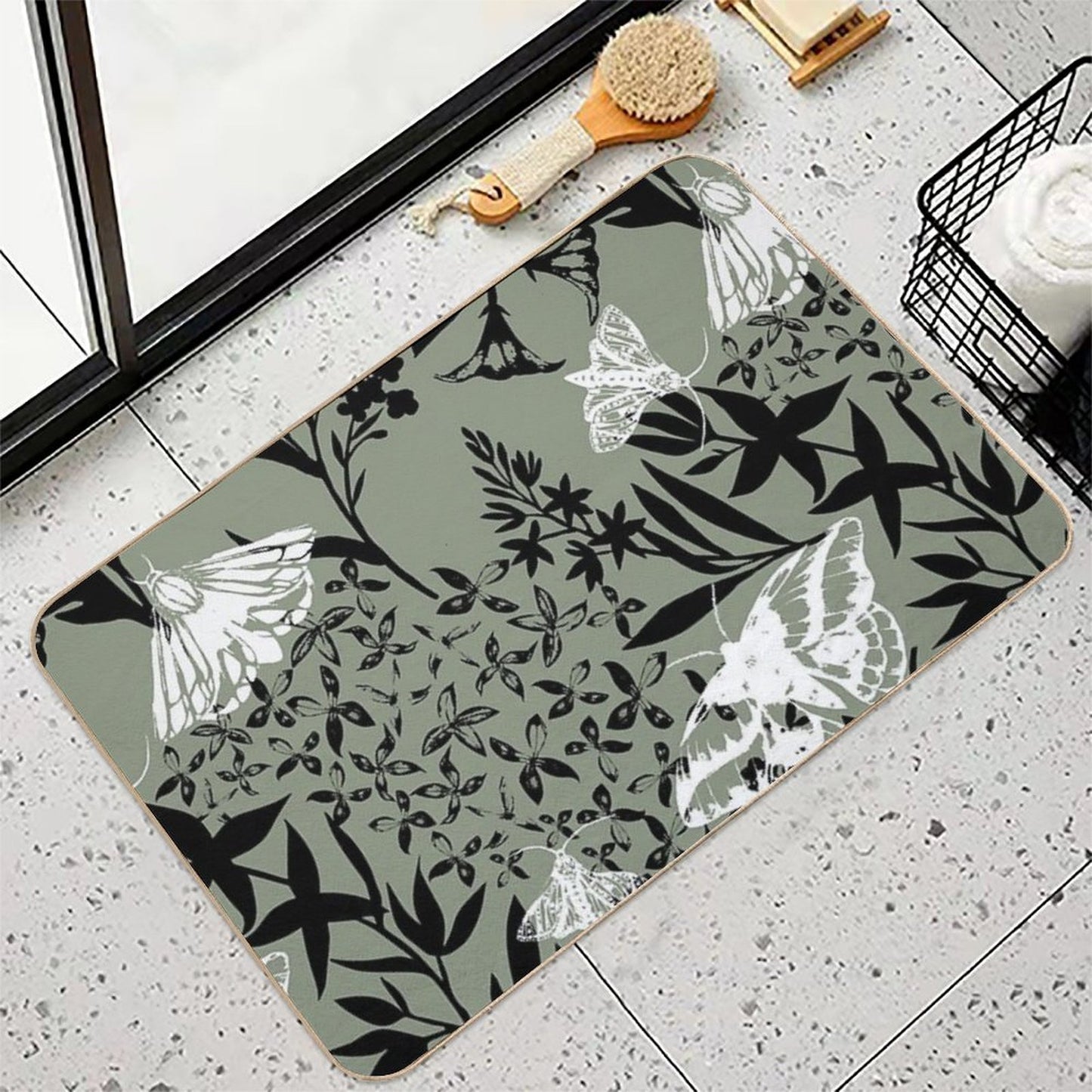 Moths And Flowers Graphic Pattern  Odorless Bath Mat