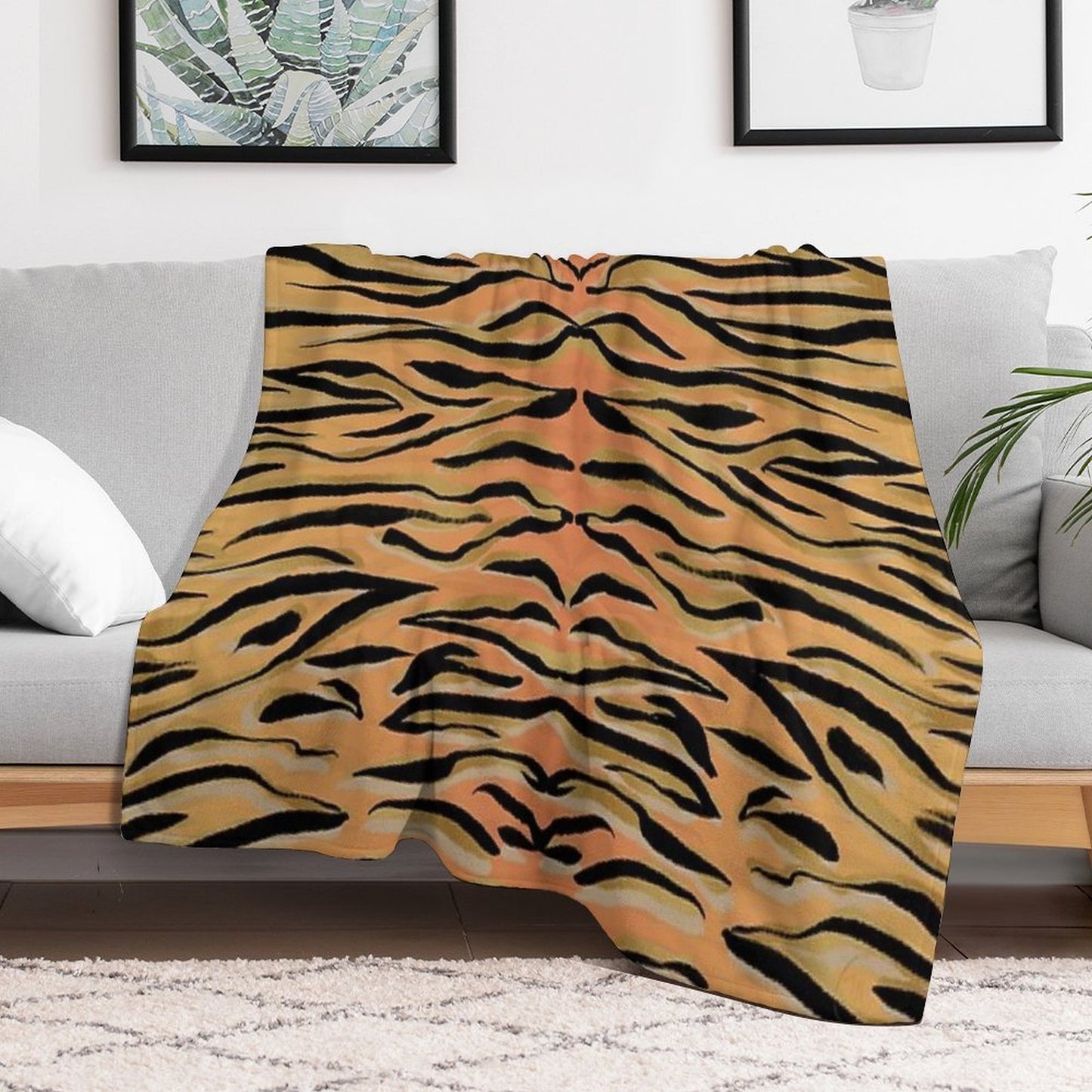 Stylish Black Gold Tiger Animal Print All-season Throw Blanket