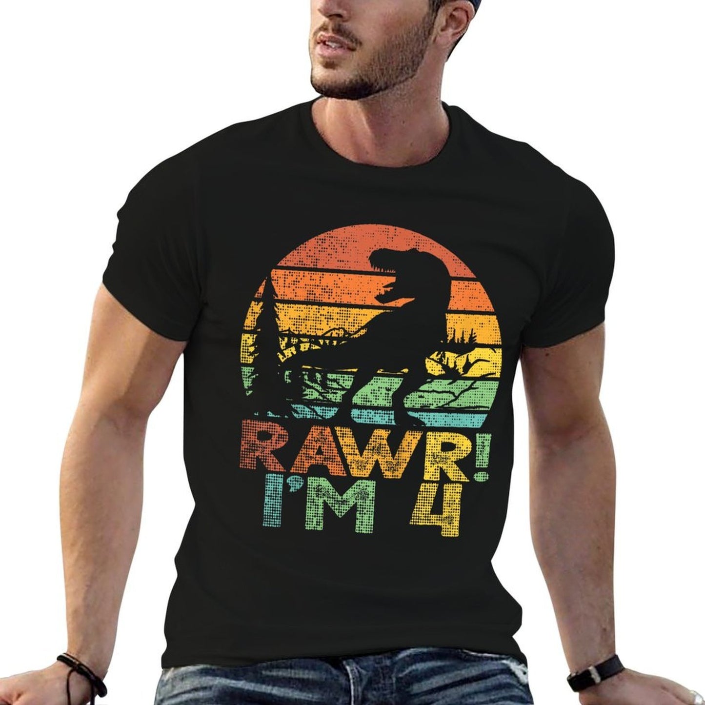 Kids Rawr Im 4 Dinosaur T Rex 4 Years Old Boy 4th Birthday Party  Tagless Design T-Shirt