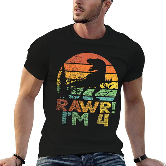 Kids Rawr Im 4 Dinosaur T Rex 4 Years Old Boy 4th Birthday Party  Tagless Design T-Shirt