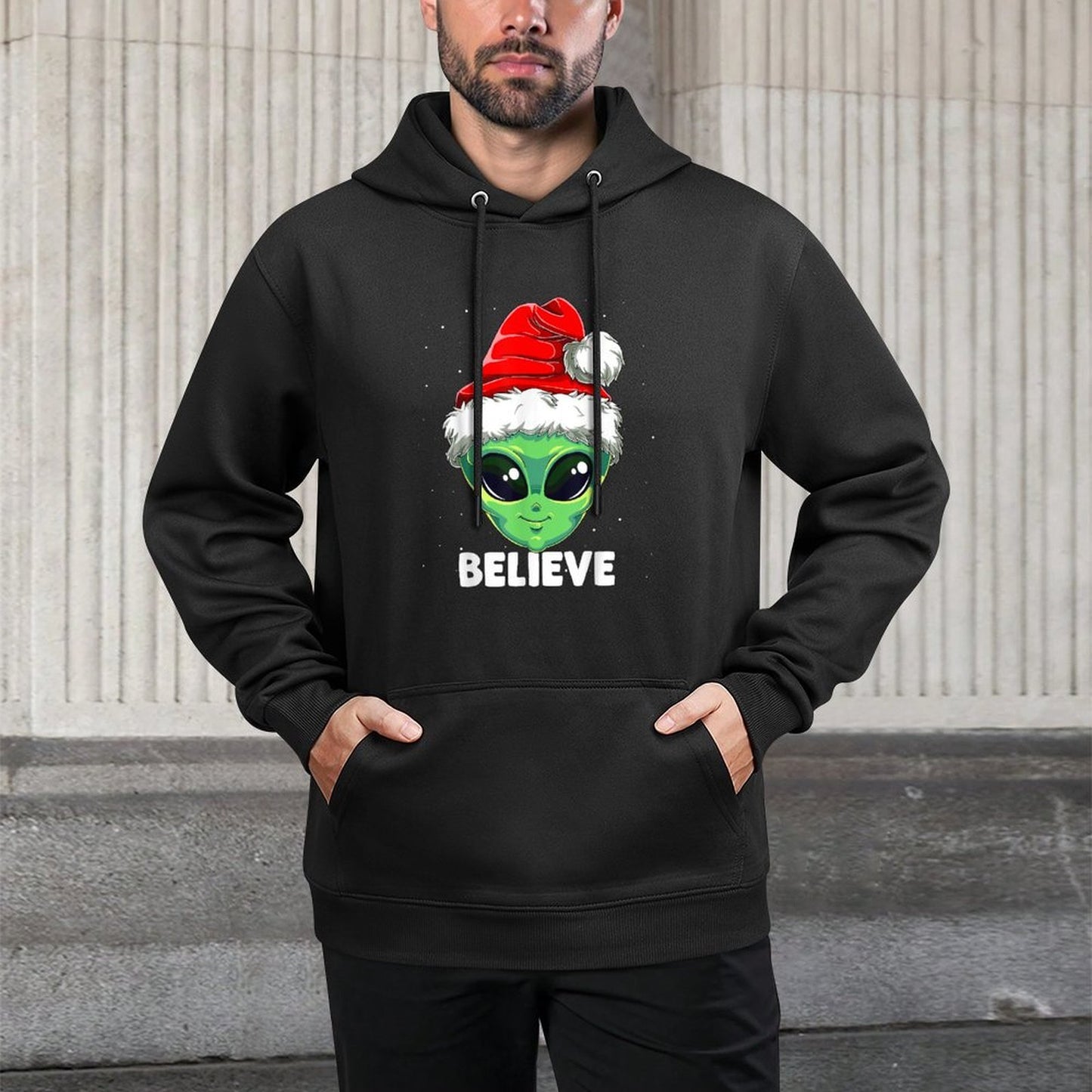 Christmas Alien Santa Costume Funny UFO Santa Hat Xmas Kids Customizable Surface Hoodie