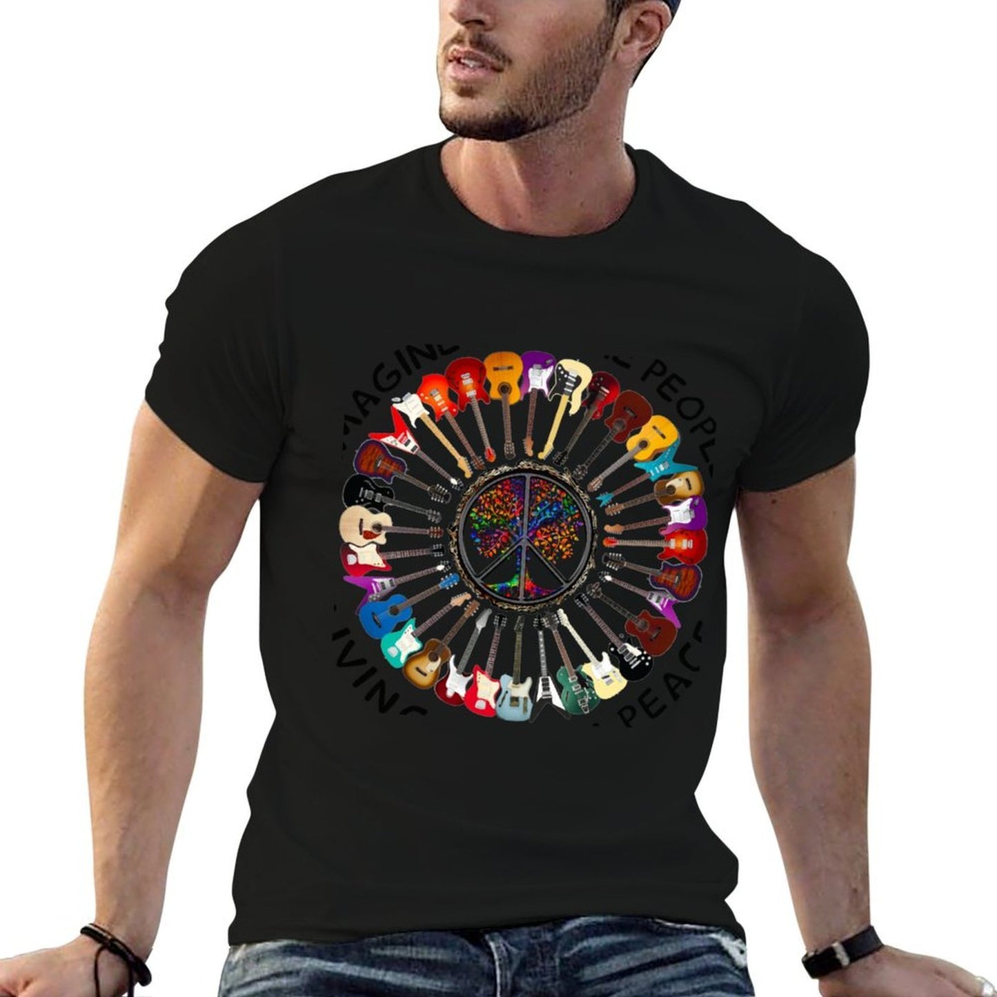 Imagine Hippie People Living Life in Peace And Love  Moisture-wicking T-Shirt