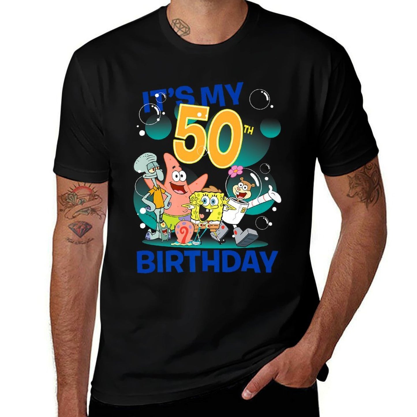 SpongeBob SquarePants It's My 50th Birthday Group Shot Premium  Durable T-Shirt