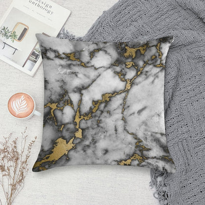 Grey Marble Gold Streaks Phone Case Cover Soft Gift Ready Throw Pillow